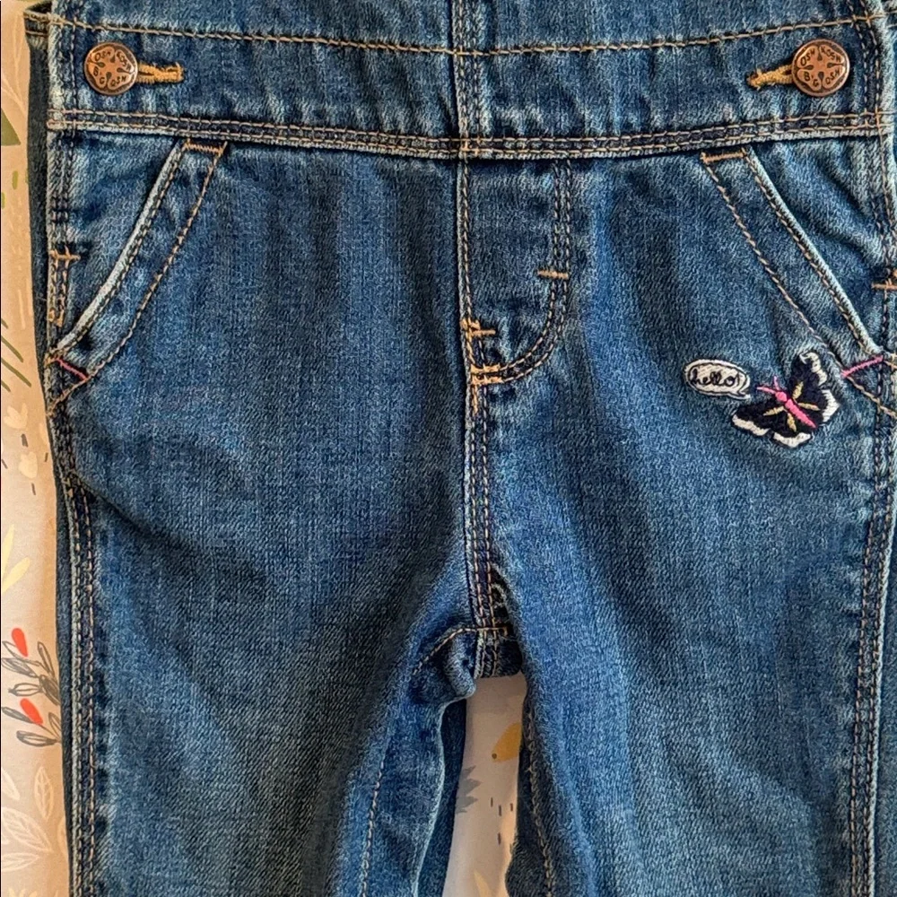 Oshkosh Baby B’gosh 6 Mo Butterfly Heart Embroidered 100% Cotton Denim Overalls